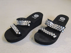 Yellow Box Mercy Wedge Sandal Embellished Black/Silver Female Adult Size 8 Solid -- Used