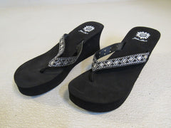 Yellow Box Wedge Flip Flop Sandal Embellished Female Adult Size 8 Solid -- Used