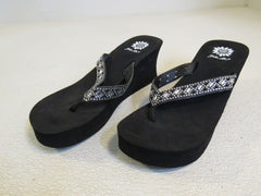 Yellow Box Wedge Flip Flop Sandal Embellished Female Adult Size 8 Solid -- Used