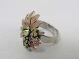 Pilgrim Fashion Flower Ring Pink/Yellow/Silver Female Adult Size 6.5 Floral -- Used