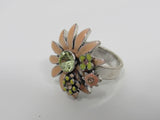 Pilgrim Fashion Flower Ring Pink/Yellow/Silver Female Adult Size 6.5 Floral -- Used