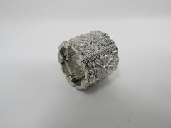 Designer Fashion Ring Silver Small Clear Gems Female Adult Size 6 Floral -- Used