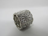 Designer Fashion Ring Silver Small Clear Gems Female Adult Size 6 Floral -- Used