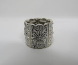 Designer Fashion Ring Silver Small Clear Gems Female Adult Size 6 Floral -- Used