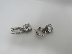 Judith Ripka Collection Hoop Earrings with Dangle Gems Silver/Clear Female Adult -- Used