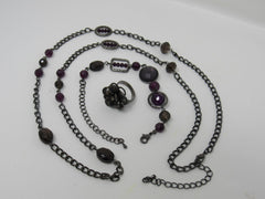 Designer Matching Earrings Bracelet and Necklace Female Adult Size 7.5 Purples -- Used