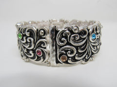 Designer Stretch Bangle Bracelet Silver/Multicolored Gems Female Adult -- Used
