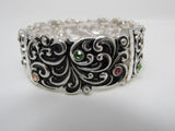 Designer Stretch Bangle Bracelet Silver/Multicolored Gems Female Adult -- Used