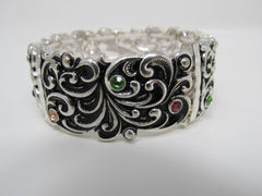Designer Stretch Bangle Bracelet Silver/Multicolored Gems Female Adult -- Used