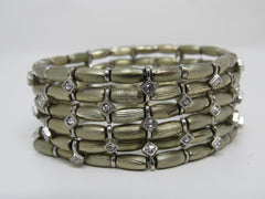 Designer Stretch Bangle Bracelet Gold Clear Gemstones Female Adult -- Used