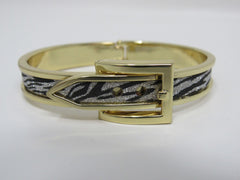 Designer Hinged Bangle Cuff Bracelet Gold/Black/White Female Adult Animal Print -- Used