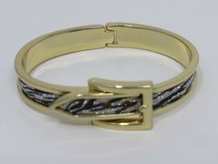 Designer Hinged Bangle Cuff Bracelet Gold/Black/White Female Adult Animal Print -- Used