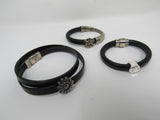 Designer Bangle Bracelets Set of 3 Black/Silver Flower Design Female Adult -- Used