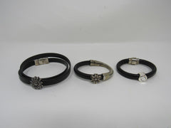 Designer Bangle Bracelets Set of 3 Black/Silver Flower Design Female Adult -- Used