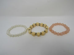 Designer Stretch Beaded Bracelet Set of 3 Ivory/Peach/Pink Female Adult -- Used