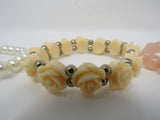 Designer Stretch Beaded Bracelet Set of 3 Ivory/Peach/Pink Female Adult -- Used