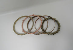 Designer Bangle Bracelet Set of 5 Copper/Gold Female Adult Metallics -- Used