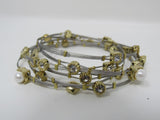 Designer Bangle Bracelet Set of 6 Gold/Silver Pearls Female Adult -- Used