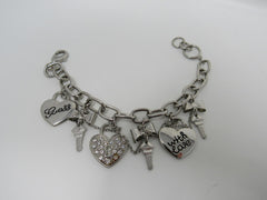 Guess Charm Chain Link Bracelet Love & Hearts Silver Female Adult -- Used