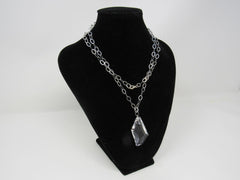 Designer Pendant Chain Link Necklace Silver Clear Pendant Female Adult -- Used