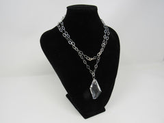 Designer Pendant Chain Link Necklace Silver Clear Pendant Female Adult -- Used