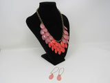 Designer Matching Statement Necklace and Earrings Coral/Gold Female Adult -- Used