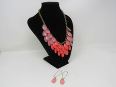 Designer Matching Statement Necklace and Earrings Coral/Gold Female Adult -- Used
