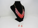 Designer Matching Statement Necklace and Earrings Coral/Gold Female Adult -- Used