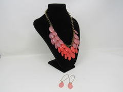 Designer Matching Statement Necklace and Earrings Coral/Gold Female Adult -- Used