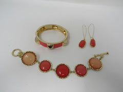 Designer Matching Bracelets and Earrings Coral/Gold Female Adult -- Used