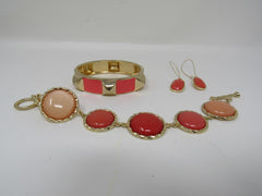 Designer Matching Bracelets and Earrings Coral/Gold Female Adult -- Used