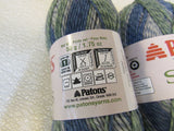 Patons Kroy Socks Yarn 2 Skeins 166 Yards Each Green Striped Ragg -- New