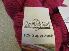 Cascade Yarns 128 Superwash Yarn Hot Pink 3 Skeins 128 Yards Each -- New