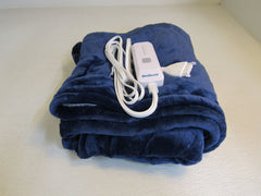 Bedsure Reversible Flannel and Sherpa Heated Throw 60-in x 50-in Navy/White -- New