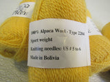 Frog Tree Sport Weight Yarn Golden Yellow 4 Skeins 130 Yards Each -- New