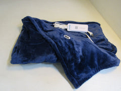 Bedsure Reversible Flannel and Sherpa Heated Throw Navy/White -- New