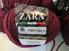 Zara Merino Extra Fine Yarn Burgundy 9 Balls 136.5 Yards Each -- New