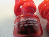 Sylvania Flourescent Light Bulbs Lot of 2 E26 Base Red 13W 120V 60Hz 0.220A -- Used