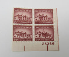 USPS Scott 1032 Vintage 1-1/2c Mount Vernon Plate Block Mint Never Hinged/MNH -- New