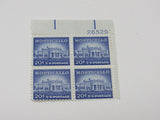 USPS Scott 1047 Vintage 20c Monticello Plate Block Mint Never Hinged/MNH -- New