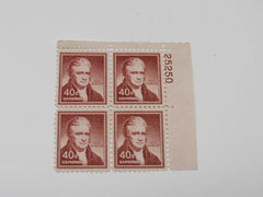 USPS Scott 1050 Vintage 40c John Marshall Plate Block Mint Never Hinged/MNH -- New