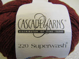 Cascade Yarns 220 Superwash Yarn Wine 2 Balls 220 Yards Each 100% Superwash Wool -- New