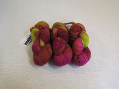 Malabrigo Kettle Dyed Worsted Yarn 3 Skeins 210 Yards Each Rose/Lime Green/Rust -- New