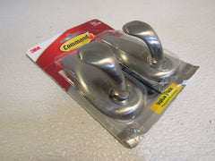 Command 3M Large Brushed Nickel Metal Hooks Set of 2 Holds 5-lbs Decorative -- New