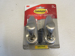 Command 3M Large Brushed Nickel Metal Hooks Set of 2 Holds 5-lbs Decorative -- New