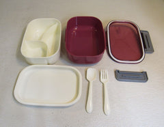 Bibury Lunch Box Set Kit 8.5in x 6in x 3in Rose/Cream -- Used