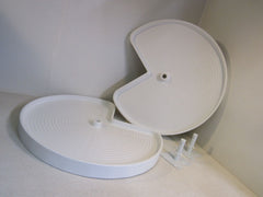Lazy Daisy 28-in Kitchen Cabinet Lazy Susan Rotating Tray Pie Cut Set of 2 White -- Used