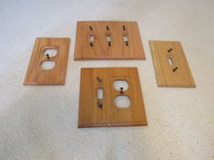 Amer Tac Outlet & Switch Device Cover Plates Lot of 4 Natural Oak -- Used