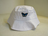 Tangka Beach Bucket Hat Embroidered Blue Butterfly White Female -- New