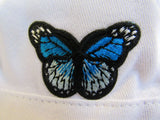 Tangka Beach Bucket Hat Embroidered Blue Butterfly White Female -- New